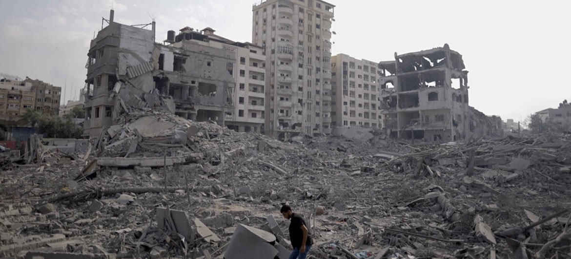 Destroyed buildings in Abu Al-Kass, Gaza.