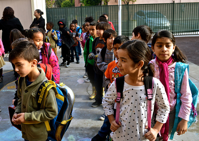 Children line up at a charter school. Neon Tommy